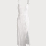 The Wave Textured Pearl Strap Midi Dress