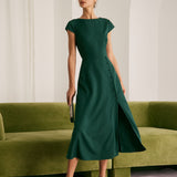 The Green Boat Neck Cutout Back Midi Dress