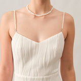 The Wave Textured Pearl Strap Midi Dress