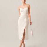 The Wave Textured Pearl Strap Midi Dress