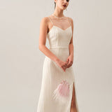 The Wave Textured Pearl Strap Midi Dress