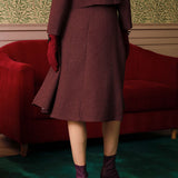 Burgundy High Waisted Tweed Skirt