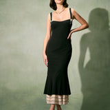 The Black Sweetheart Neck Bodycon Slip Maxi Dress
