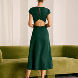 The Green Boat Neck Cutout Back Midi Dress