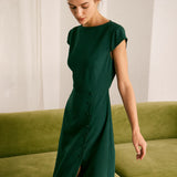 The Green Boat Neck Cutout Back Midi Dress