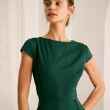 The Green Boat Neck Cutout Back Midi Dress