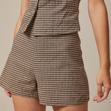 The Brown High Waisted Plaid Shorts