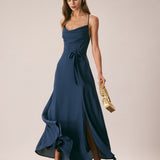 The Navy Cowl Neck Cutout Back Maxi Dress