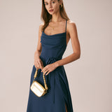 The Navy Cowl Neck Cutout Back Maxi Dress