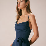 The Navy Cowl Neck Cutout Back Maxi Dress