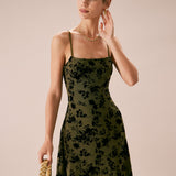 The Green Floral Burnout A-Line Slip Midi Dress