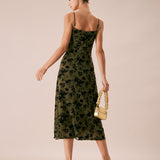 The Green Floral Burnout A-Line Slip Midi Dress