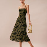 The Green Floral Burnout A-Line Slip Midi Dress