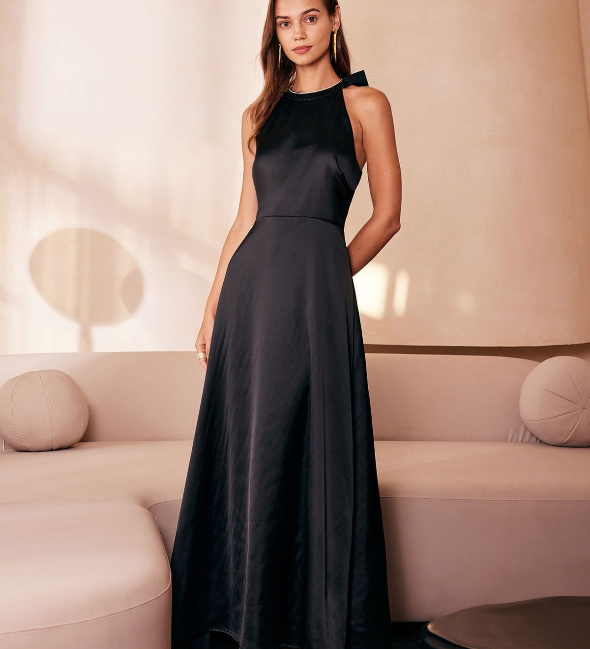 The Black Halter Bowknot Cutout Maxi Dress