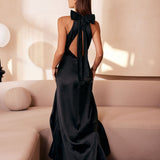 The Black Halter Bowknot Cutout Maxi Dress