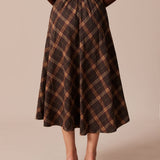 The Brown Elastic Waist Plaid A-Line Midi Skirt