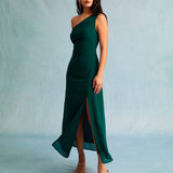 The Green One Shoulder Sleeveless Maxi Dress