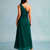 The Green One Shoulder Sleeveless Maxi Dress