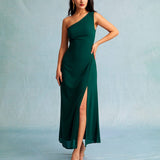 The Green One Shoulder Sleeveless Maxi Dress