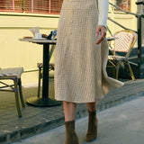 The Pearl Button High Waisted Tweed Skirt