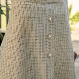 The Pearl Button High Waisted Tweed Skirt