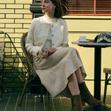 The Pearl Button High Waisted Tweed Skirt