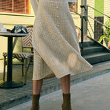 The Pearl Button High Waisted Tweed Skirt