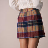 The Red Plaid Zipper Fly Tweed Mini Skirt