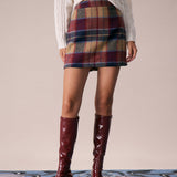 The Red Plaid Zipper Fly Tweed Mini Skirt