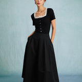 The Black High Waisted Pleated Midi Skirt