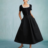 The Black High Waisted Pleated Midi Skirt