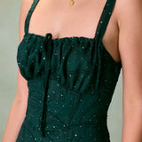 The Green Square Neck Jacquard Slit Midi Dress