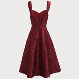The Red Sweetheart Neck Jacquard Midi Dress
