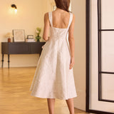 The White Sweetheart Neck Jacquard Midi Dress