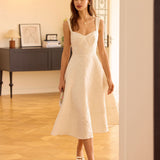 The White Sweetheart Neck Jacquard Midi Dress