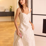 The White Sweetheart Neck Jacquard Midi Dress