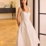 The White Sweetheart Neck Jacquard Midi Dress