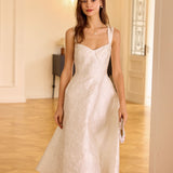 The White Sweetheart Neck Jacquard Midi Dress