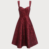 The Red Sweetheart Neck Jacquard Midi Dress