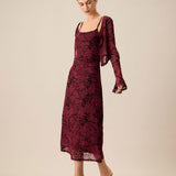 Red Floral Bodycon Slip Midi Dress