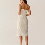 Beige Textured Beaded Slip Midi Dress