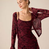 Red Floral Bodycon Slip Midi Dress