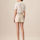 Women's Beige High-Waisted Cotton Button Mini Skirt