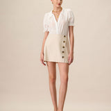 Women's Beige High-Waisted Cotton Button Mini Skirt