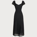 Black Sweetheart Neck Chiffon Maxi Dress