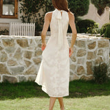 Beige Halter Floral Midi Dresses