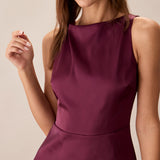 Purple Boat Neck Sleeveless Mini Dress