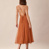 Caramel Mesh Flowy Slip Midi Dress