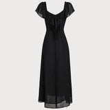 Black Sweetheart Neck Chiffon Maxi Dress