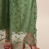Women's Green Embroidery Mesh Slip Maxi Dress